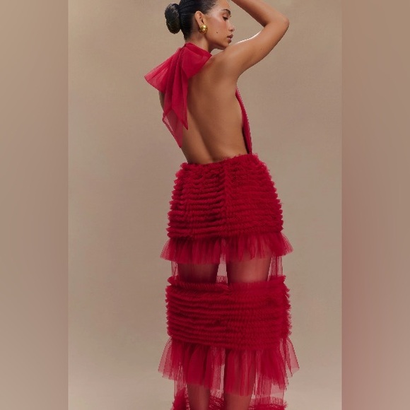 MESHKI - Tiered Tulle Halter Maxi Dress - Picture 4 of 4